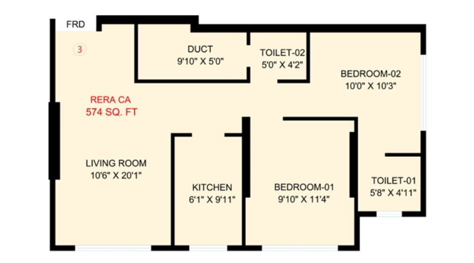 Nirvaana-Heights-Floor-Plan-2 BHK- 574 Sqft